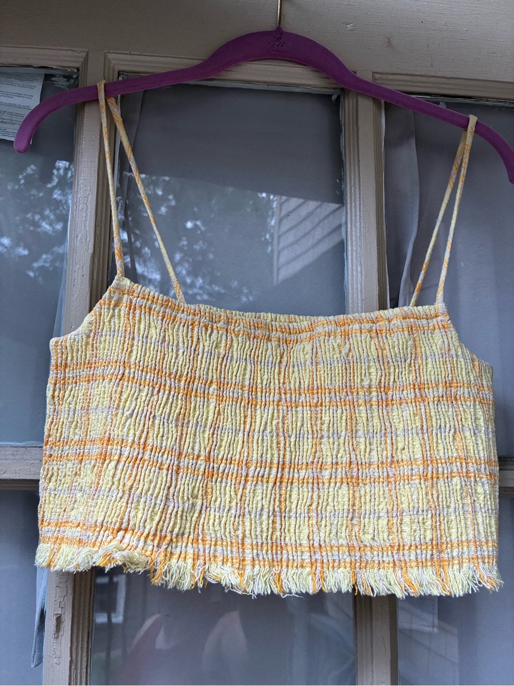 Zara Yellow Textured Smocked Cropped / tube top L/XL